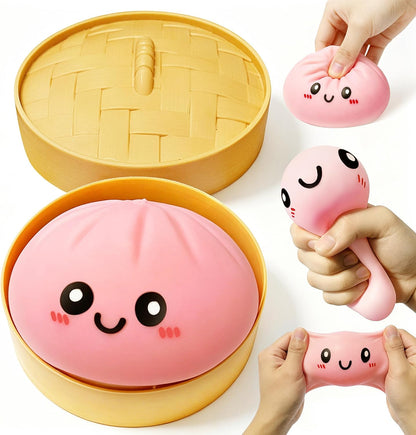 2026 Upgraded Dumpling Stress Ball, Dumpling Squishies Toy with Steamer, Squishy Dumpling Toy Mystery Box, Soft and Fun Stress Relief Toys, A Surprise Gift for Teenagers and Adults (Pink)