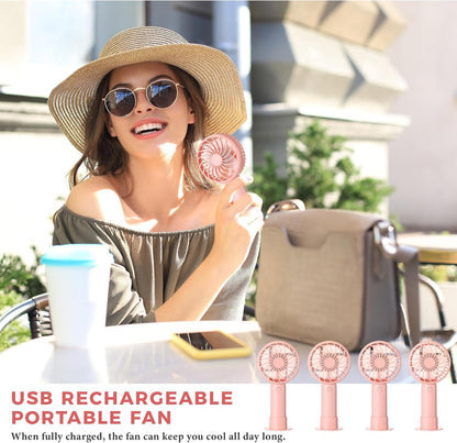 Tujoe 6 Pcs Mini Powerful Handheld Fan 3 Speed Personal Small Portable Rechargeable Fan with Base USB for Women Eyelash Makeup Office Travel Beach Indoor Outdoor (Pink)