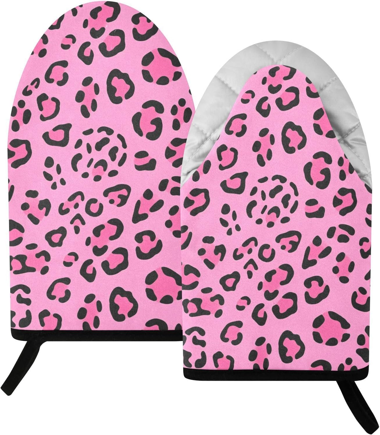 Oven Mitt 2 Pack Set Bright Pink Leopard Print Kitchen Mitts Gloves for for Cooking Baking Grilling