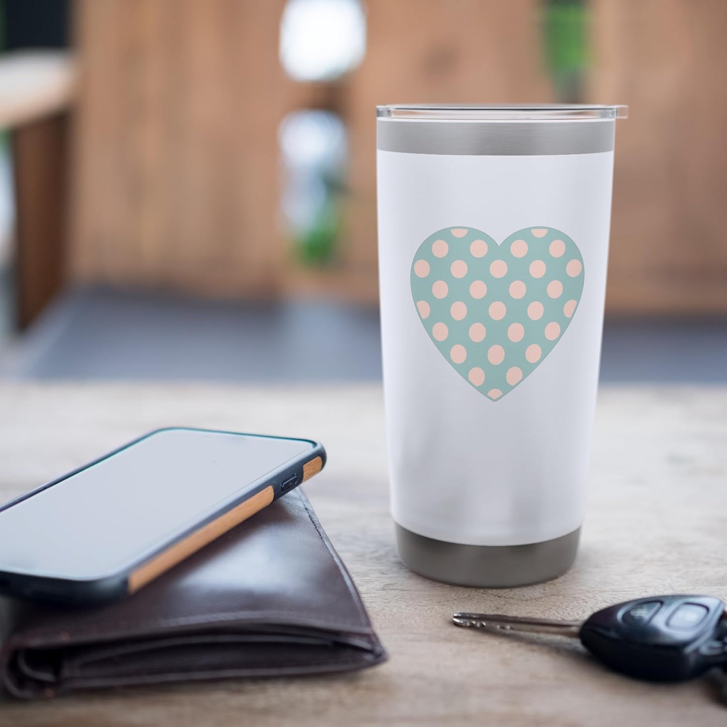 Cute Dusty Teal and Peach Pink Polka Dot Aesthetic Pattern Stainless Steel Insulated Tumbler