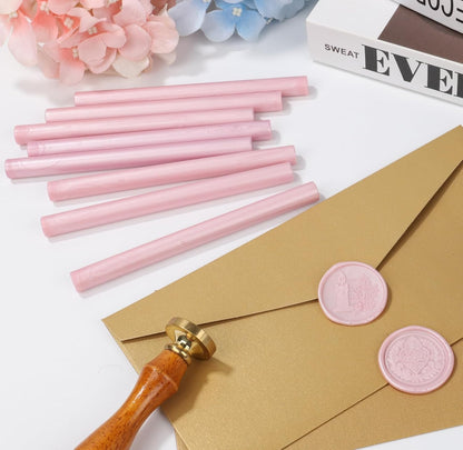 Pearl Pink Wax Seal Sticks for Seal Stamp, 12 Pcs Glue Gun Wax Sealing Sticks Set Suit to 0.43'' Glue Gun Great for Wedding Invitation, Cards, Envelopes, Christmas Ideas (Pearl Pink)