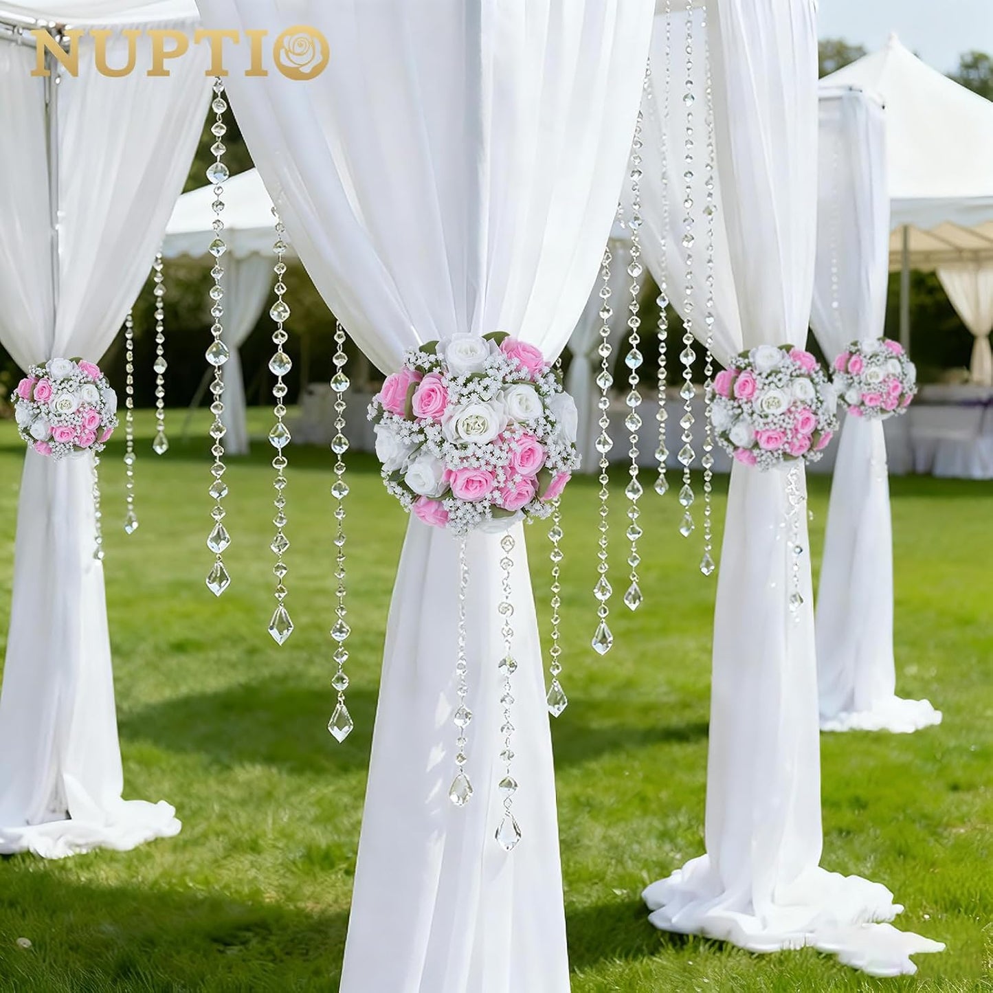NUPTIO Baby Breath Flower Balls: 2 Pcs 8.6 inch Diameter Pink Artificial Rose Fake Arrangement Bouquet Wedding Centerpieces Event Party Tables Decorations