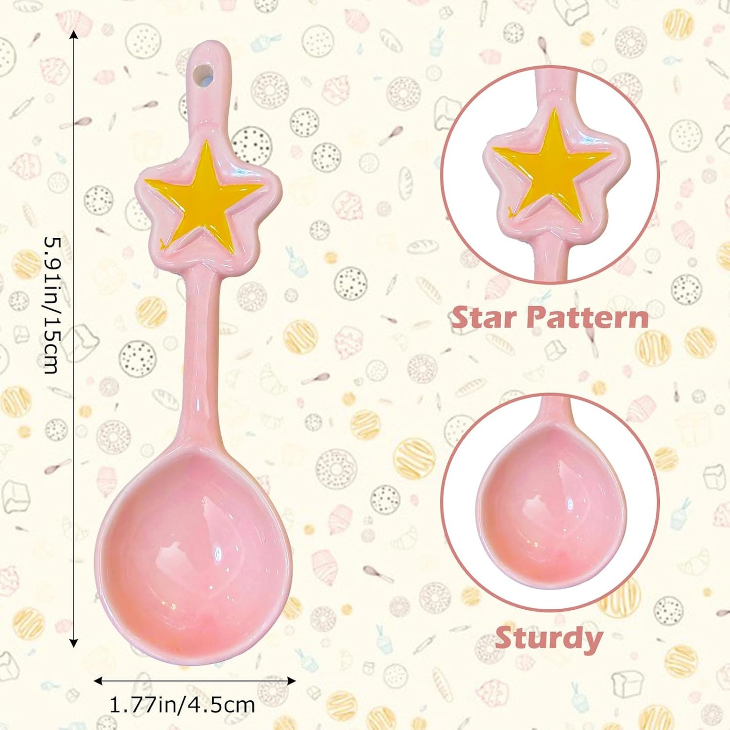 Cute Star Ceramic Spoons – Pink Moon Ladle & Stirring Spoon – Kawaii Magical Girl Style Kitchen Utensils