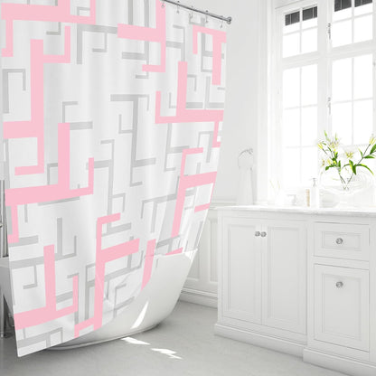 BTTN Stall Fabric Shower Curtain, 36x72 Inches Small Geometric Cloth Shower Curtain Set with 6 Plastic Hooks, Narrow Hotel Spa Half Neutral Modern Simple Polyester Shower Curtains for Bathroom, Pink