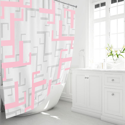 BTTN Stall Fabric Shower Curtain, 36x72 Inches Small Geometric Cloth Shower Curtain Set with 6 Plastic Hooks, Narrow Hotel Spa Half Neutral Modern Simple Polyester Shower Curtains for Bathroom, Pink