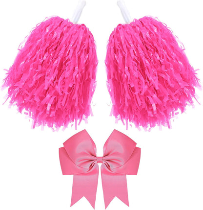 Hotop 3 Pcs 10 in Cheerleading Pom Poms and Large Cheerleader Hair Bow Cheer Pompoms Cheerleading Accessories for Sport Events Dance Party Basketball Football Team