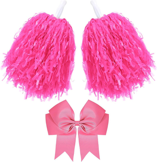 Hotop 3 Pcs 10 in Cheerleading Pom Poms and Large Cheerleader Hair Bow Cheer Pompoms Cheerleading Accessories for Sport Events Dance Party Basketball Football Team