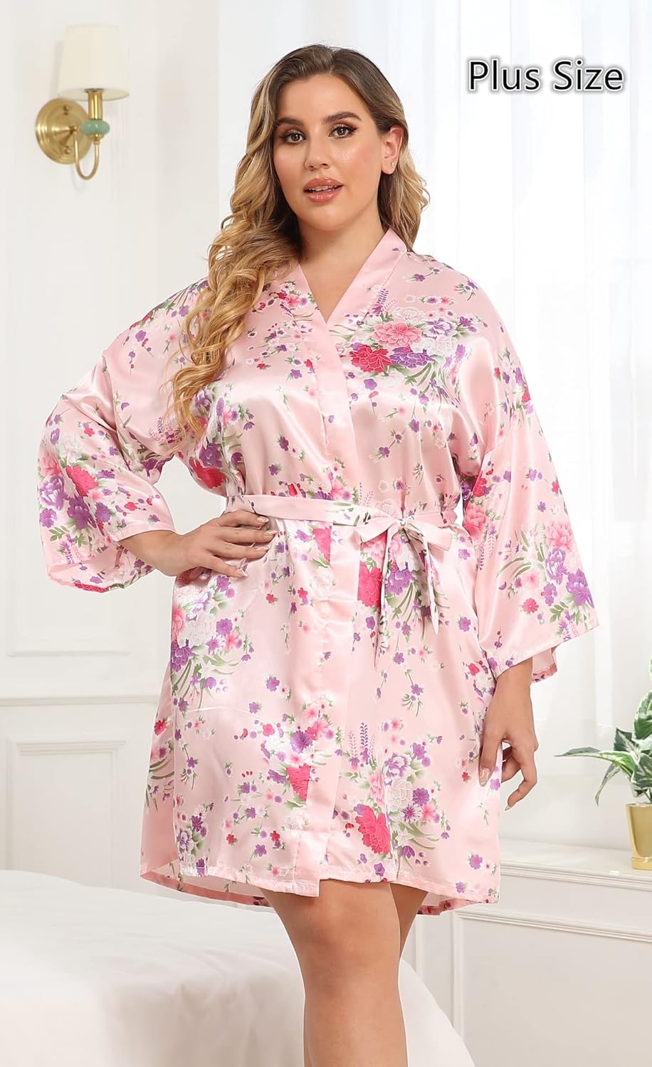 Super Shopping-zone Women's Floral Short Satin Bridesmaid Robes Silky Bride Robes Getting Ready