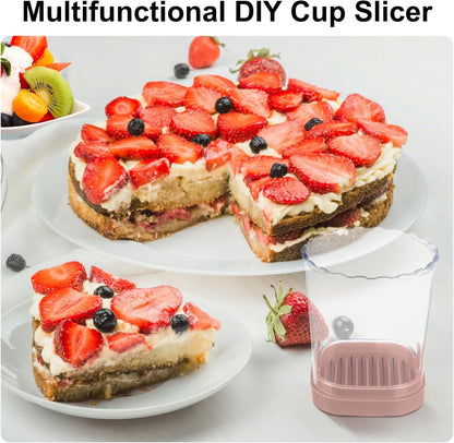 Strawberry Slicer：Fruit Slicer Cup Veggie Salad Speed Cutter for Strawberries Egg Banana Mushroom Cucumber Kiwi the Kitchen Portable Slicing Tool (Pink)