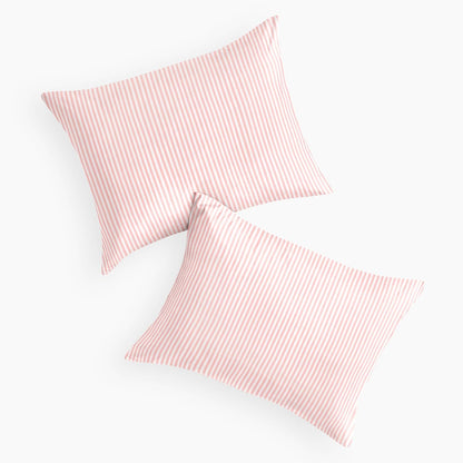 Wake In Cloud - Striped Pillow Cases, Ticking Vertical Pin Stripe Modern Farmhouse Pattern Printed, Set of 2 Soft Pillowcases Pillow Shams Covers, Pink White, Standard Size 20x26 Inches