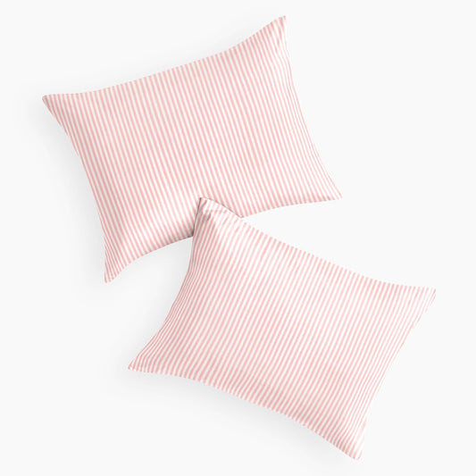 Wake In Cloud - Striped Pillow Cases, Ticking Vertical Pin Stripe Modern Farmhouse Pattern Printed, Set of 2 Soft Pillowcases Pillow Shams Covers, Pink White, Standard Size 20x26 Inches
