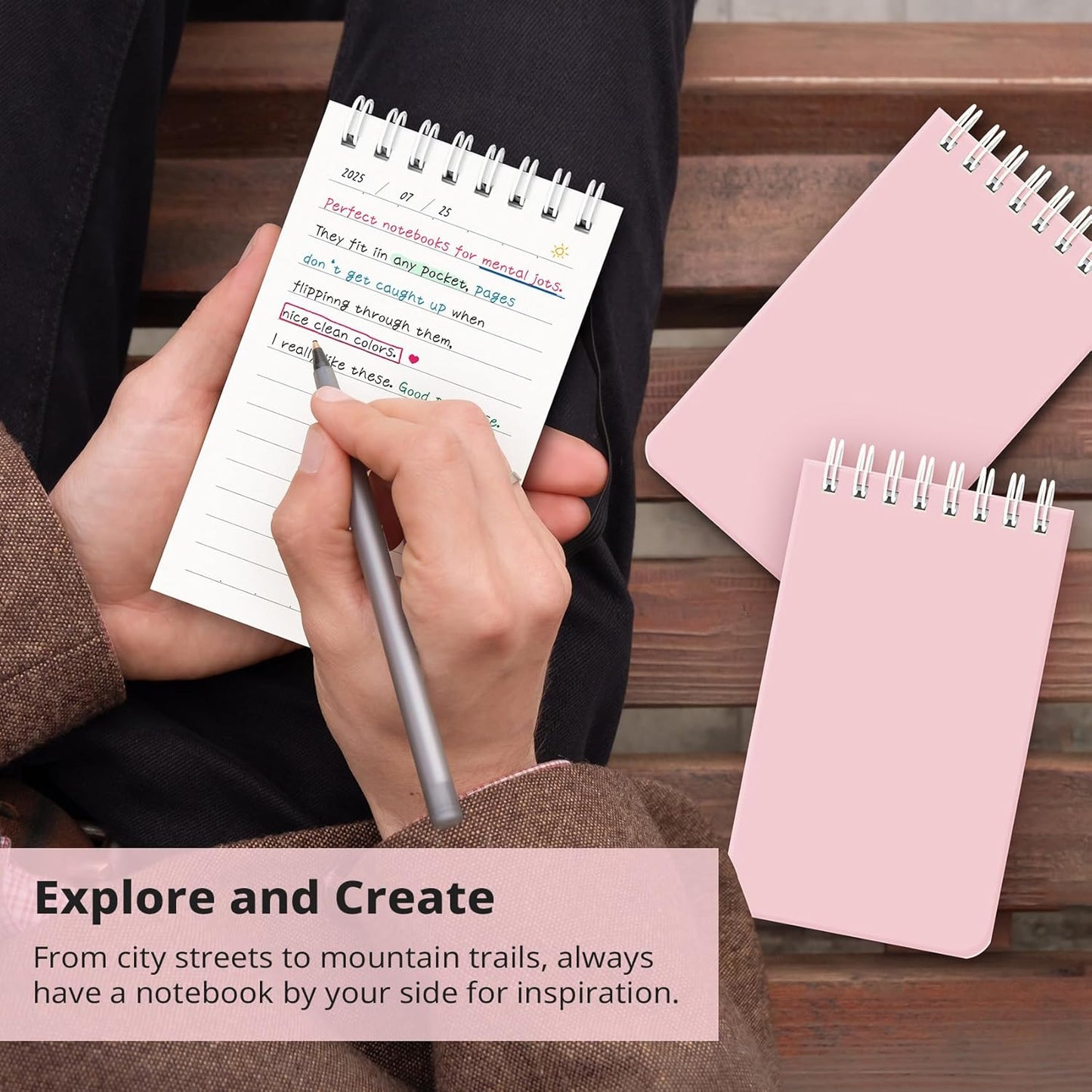 Taja Pocket Small Notebook 3" x 5", Set of 8 Mini Little Spiral Notebook, Nursing Notepad, Perfect for Work, School, Office, Nurse, Travel - Pink