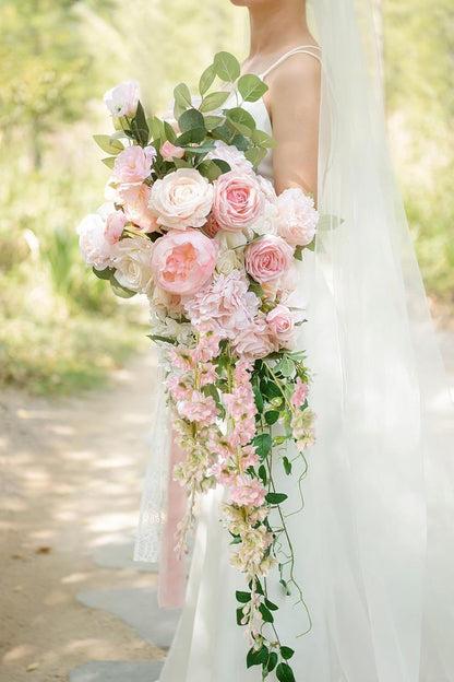 IPOPU 9Pcs Artificial Delphinium Pink Flowers Combo - 33.5" Clematis Greenery Stems, Long Stem Larkspur for Wedding Centerpieces, Bridal Bouquet, Home Party Table Decor