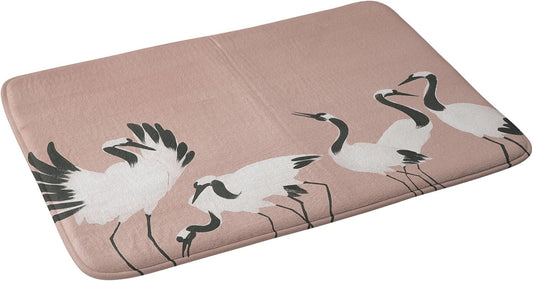 Society6 Bath Mat - Bathroom Decor by Megan Galante - Non-Slip Memory Foam Bathroom Rugs, Soft Microfiber, Machine Washable, 17" x 24", Crane Dance Mauve Pink
