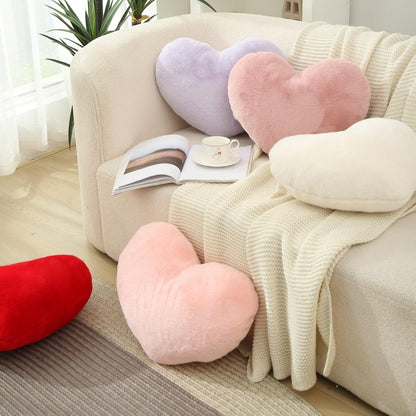 CANGHI 2 Pcs Heart Pillows Pink White Love Heart Shaped Throw Pillows Valentines Wedding Anniversary Faux Rabbit Fluffy Decorative Cushions for Livingroom Bed Sofa Car Couch Home Decor Aesthetic