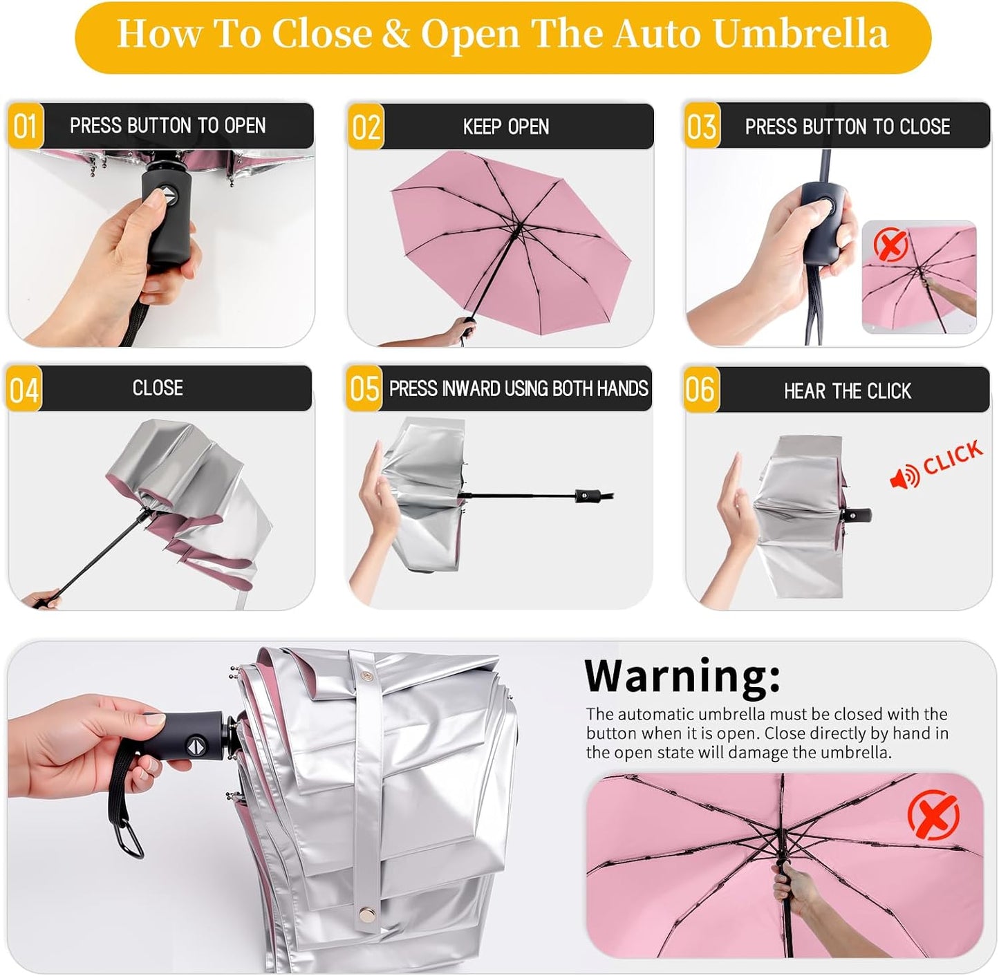 UPF 50+ UV Umbrellas for Sun Protection 41 Inch,Large Automatic Umbrellas for Rain Windproof, Compact Folding UV Blocking for Beach, Golf, Hiking & Daily Use