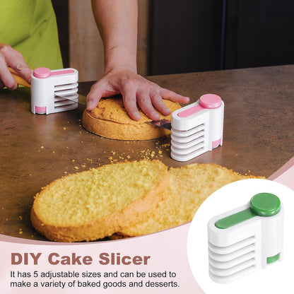 uxcell 2 Pcs Cake Leveler Slicer, DIY Cake Slicer, 5 Layers Bread Leveler, Pink/Green