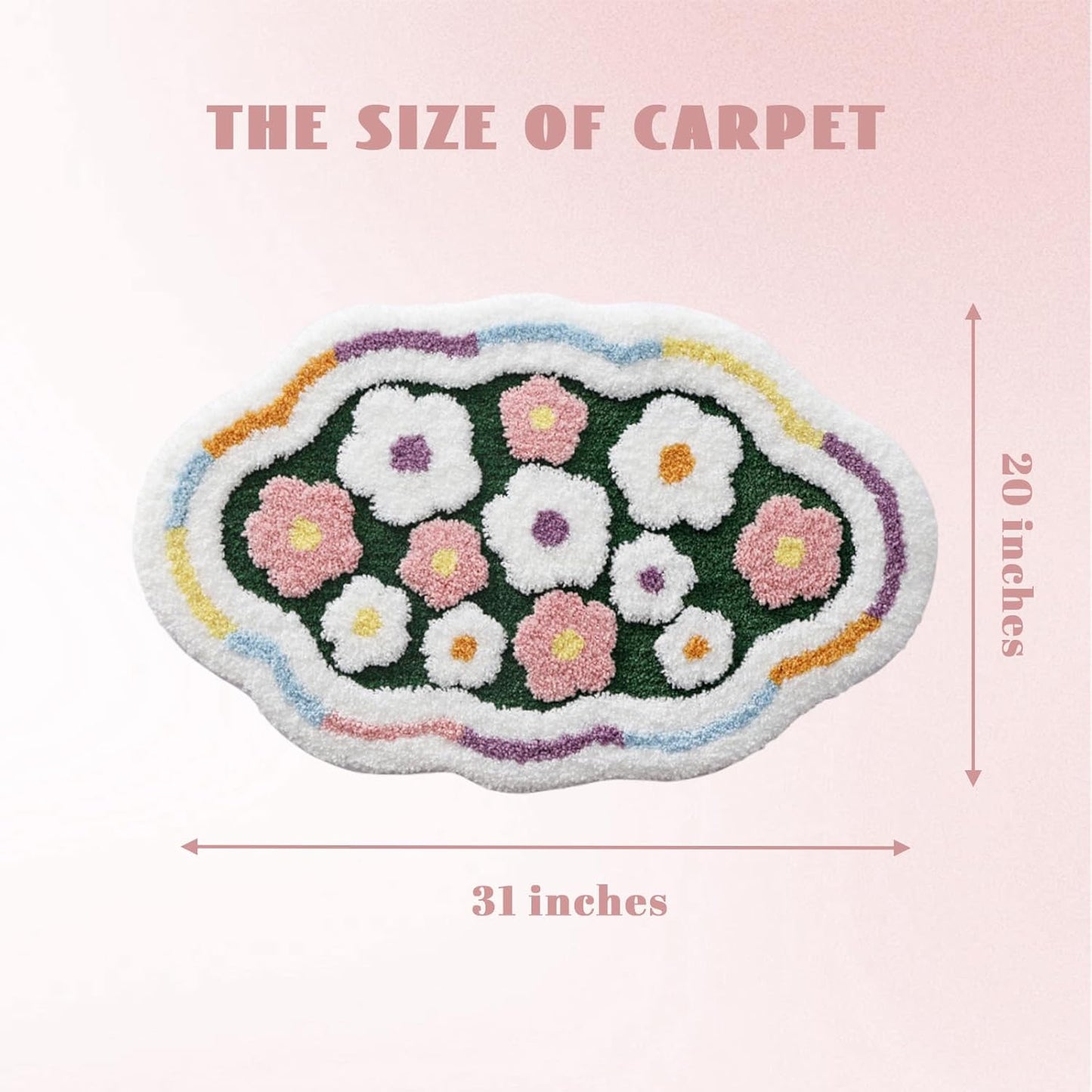Flower Bathroom Rug, Irregular Shaped Floral Bath Mat, Colorful Spring Ultra-Thick Absorbent Mat, Machine Washable Shower Rug, Suitable for Bathroom, Balcony, Bedroom, 20 x 31 Inches (Pink)