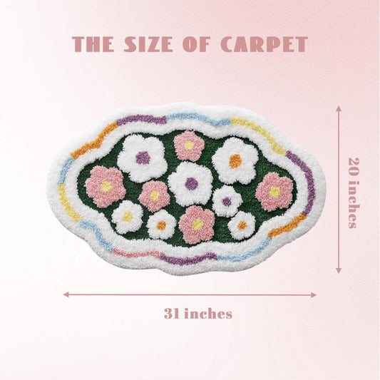 Flower Bathroom Rug, Irregular Shaped Floral Bath Mat, Colorful Spring Ultra-Thick Absorbent Mat, Machine Washable Shower Rug, Suitable for Bathroom, Balcony, Bedroom, 20 x 31 Inches (Pink)