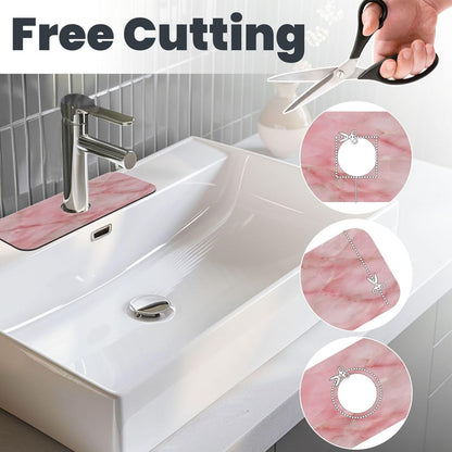 Light Pink Marble Tile Faucet Mat Splash Guard, Absorbent Quick-Dry Kitchen Sink Mat,Ideal For Splash Guard Drip Catching