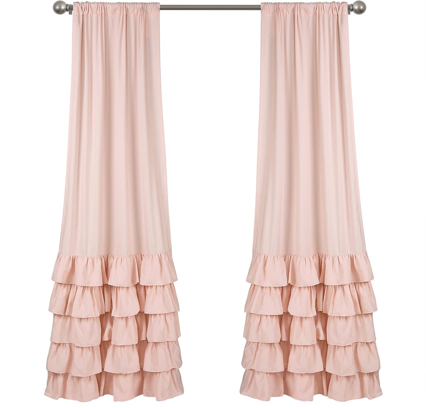 Lush Decor Allison Ruffle Curtains Window Panel Set for Living, Dining Room, Bedroom (Pair), 84 in L, Pink/Blush