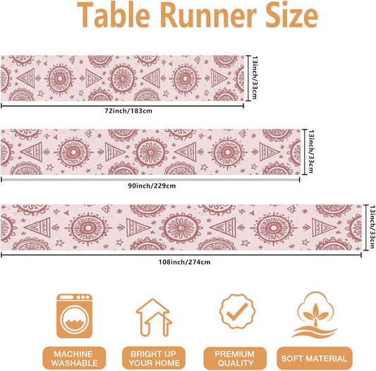 Bohemian Vintage Mandala Table Runner, Peach Decorative Runner for Home Dining Decor and Holiday Gatherings 13x72 Inch