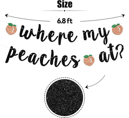 Where My Peaches at Banner, Peach Bridal Shower Cake Decor, Bride to Be, Summer Fruit Peach Theme Bachelorette Wedding Engagement Party Decorations Supplies Black Glitter