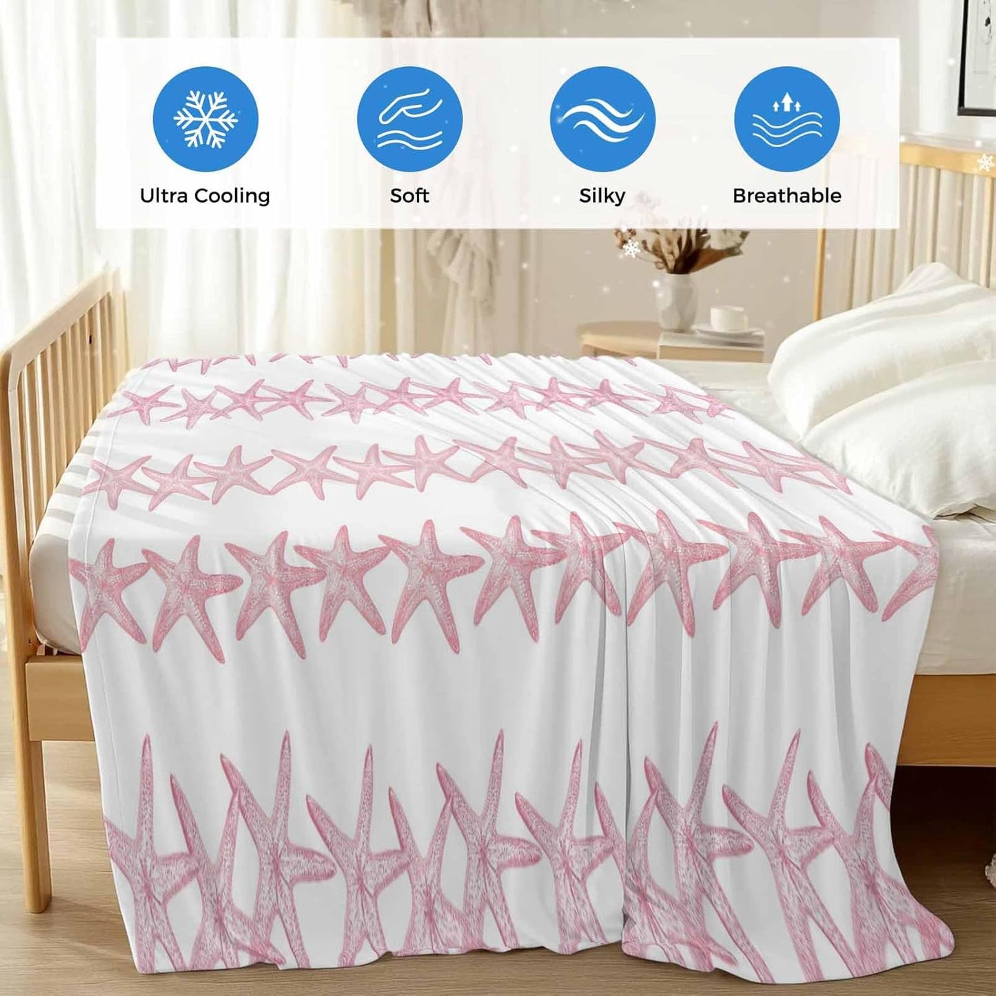 Cooling Blanket for Hot Sleepers, Light Pink Starfish Coastal Lightweight Breathable Summer Blanket, Nautical Summer Ocean Modern Double-Side Cool Throw Blankets for Sleeping Travel, 30"x40"