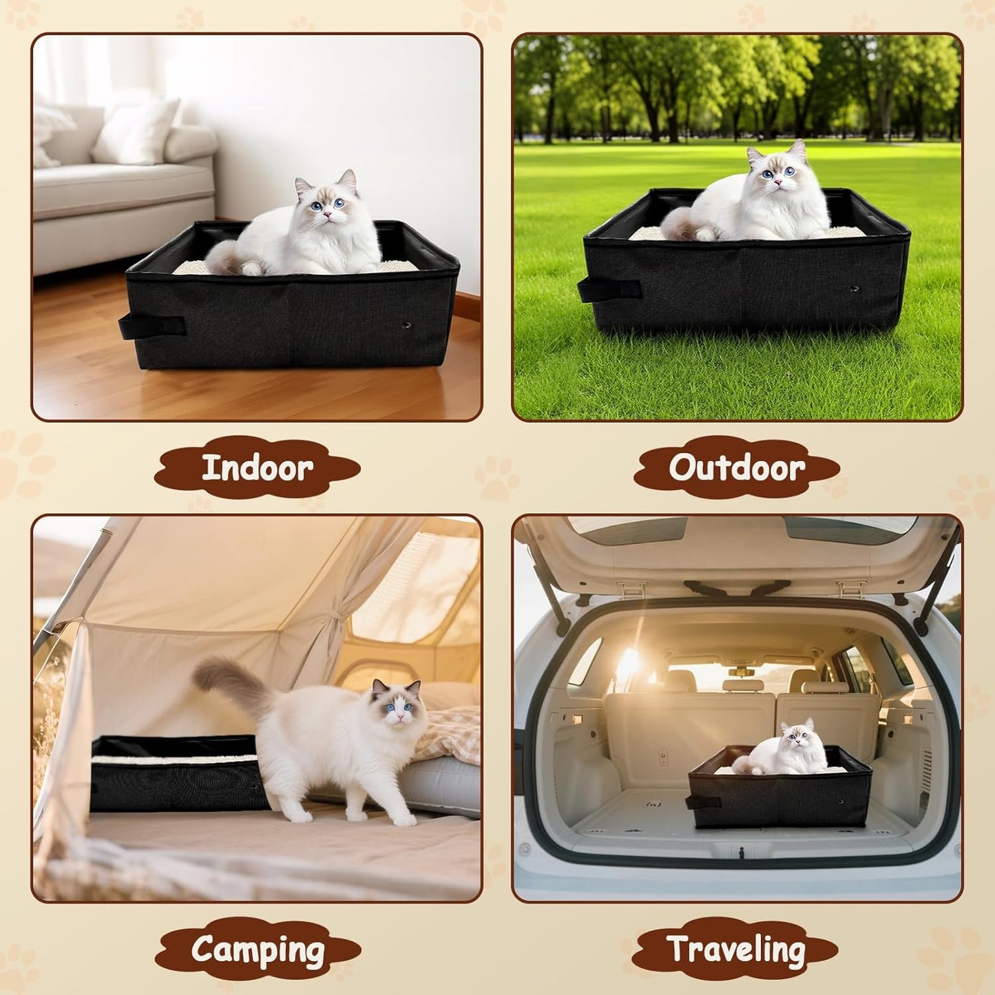 Portable Litter Box for Cats, Foldable & Waterproof Cat Travel Litter Box, 15.75 * 11.82 * 3.94 Inches, Traveling & Camping Cat Supplies - Pink