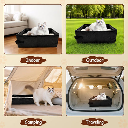 Portable Litter Box for Cats, Foldable & Waterproof Cat Travel Litter Box, 15.75 * 11.82 * 3.94 Inches, Traveling & Camping Cat Supplies - Pink