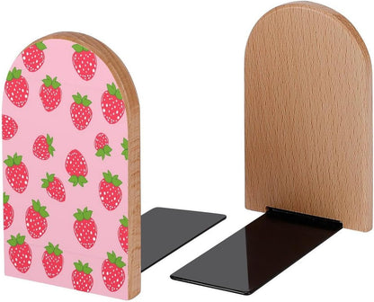 Strawberry Fat Pink Book Ends Decorative Wood Bookends for Shelves Kids Room Desk Home Office Book Stoppers for Magazines,Books, DVDs, 1 Pair/2 Pieces(5x3.1 in)