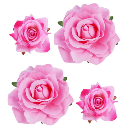 Topbuti Rose Hair Clip Flower Hairpin Brooch Floral Clips, 4 Pcs Fabric Rose Flowers Hair Clips Mexican Hair Flowers Pin up Headpieces for Woman Girl Wedding Party Mother's Day (2 Sizes) (Pink)