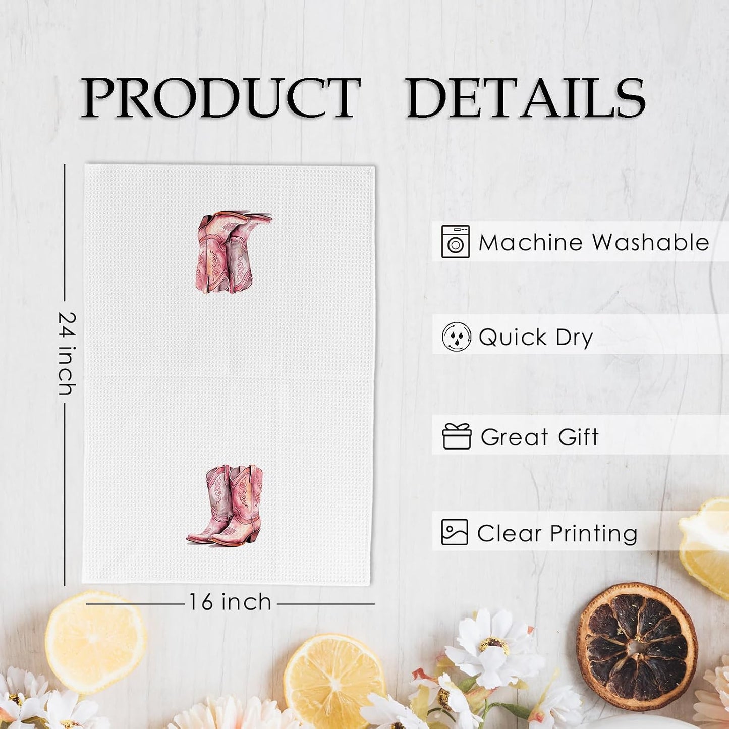 Pink Howdy Baby Cowgirl Kitchen Towels and Dishcloths Set of 2, Preppy Bathroom Decor, Preppy Dish Towels, Western Boots Decorative Hand Tea Towels for Girls Bathroom Kitchen, 16×24 Inch