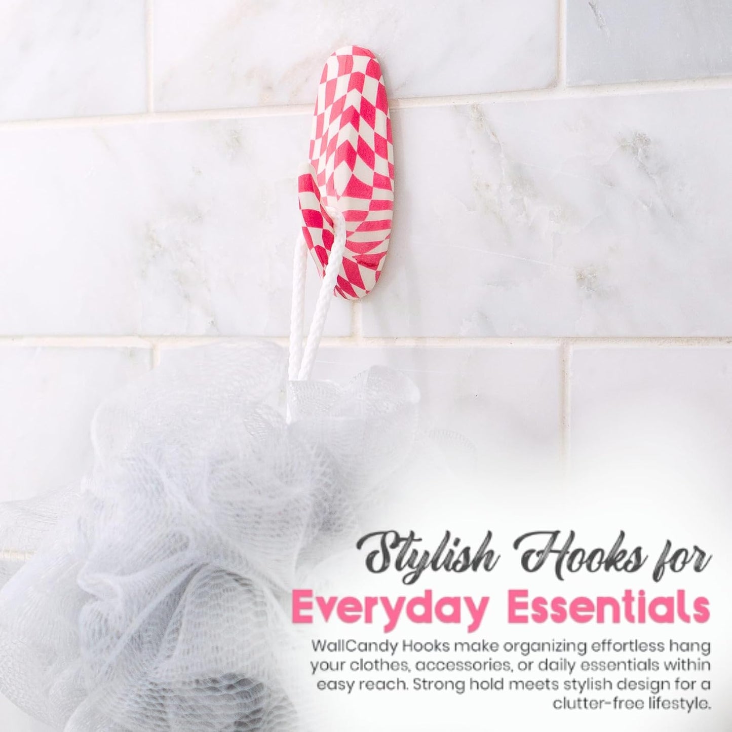 Adhesive Wall Hanging Hooks | Pack of 3 Cute Print Wall Hooks with Heavy Duty Stick-On Strips that Hold Up to 3lbs, Easy to Install Hanging Hook for Walls