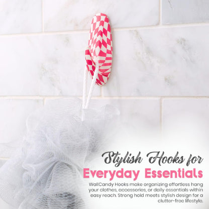 Adhesive Wall Hanging Hooks | Pack of 3 Cute Print Wall Hooks with Heavy Duty Stick-On Strips that Hold Up to 3lbs, Easy to Install Hanging Hook for Walls