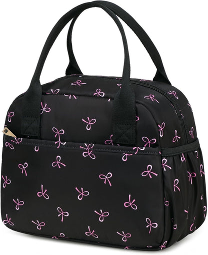 CAMTOP Lunch Box for Women Men Insulated Lunch Bag Lunch Tote Bag Leakproof Thermal Cooler Large Capacity for Travel Work School Picnic (Black Pink Bow)