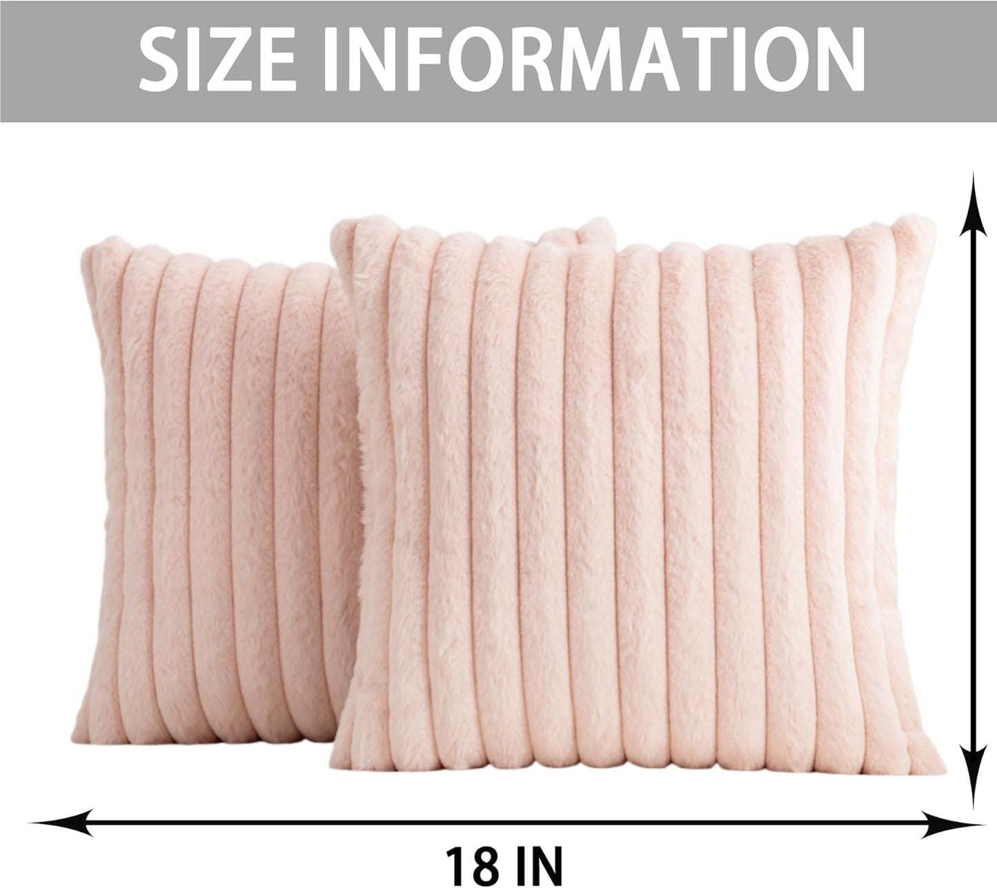 Aegero Pack of 2 Faux Fur Christmas Throw Pillow Covers 18x18 Inch, Soft Plush Striped Neutral Couch Pillow Cover, with Velvet Back Modern Home Decor for Sofa Living Room Couch Bed Light Pink