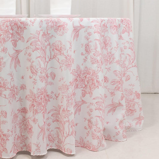Efavormart Polyester Round Tablecloth 5pcs, 120" White with Pink French Toile Pattern - Sophisticated Table Cover for Chic Weddings & Events