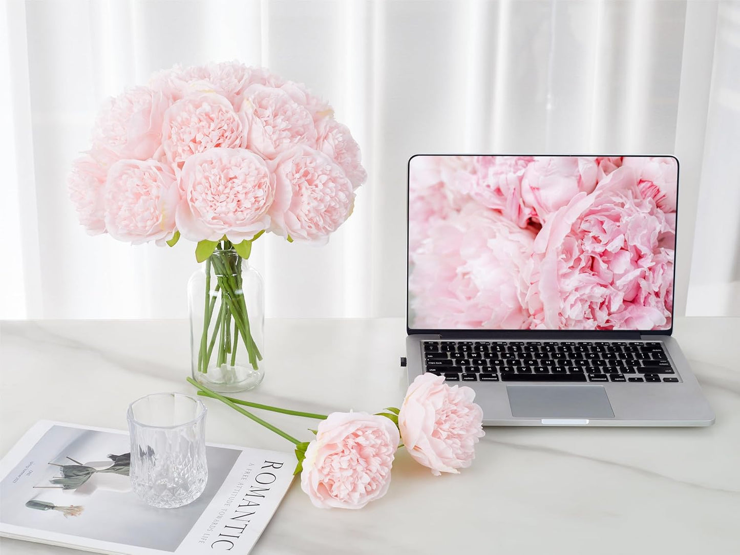 SITUMEIZI 10PCS Artificial Peony Flowers, Real Touch Fake Silk Bouquet with Stems for Home Mothers Day Wedding Party Centerpieces Table Decoration Indoor(Light Pink)