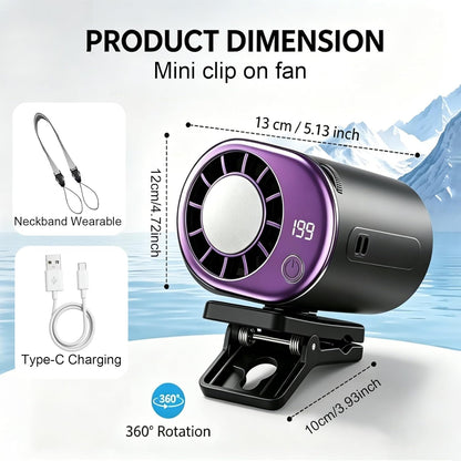Clip On Fan with Led Display, Portable Ac for Car, 16°C Cooling System, 360° Rotation & 199 Speeds Adjustable Mini Car Fan, Car Air Conditioner, Personal Fan for Vehicle, Office, Outdoor Use (Pink)