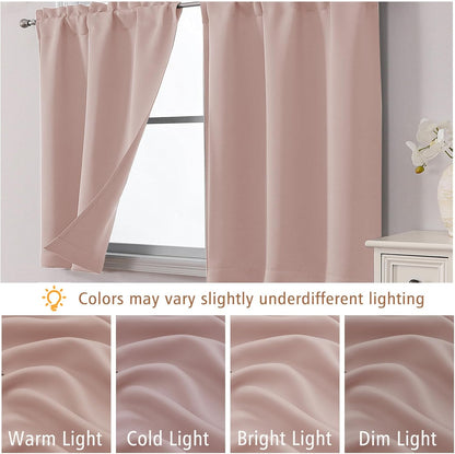 Blush Pink Valance for Windows 18 Inch Length, Thermal Insulated Short Kitchen Curtain for Laundry Basement, Dual Rod Pocket Blackout Window Valance, 1 Piece, 60Wx18L Inches