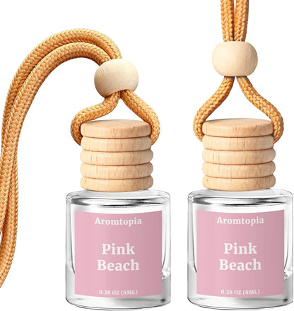 Car Air Fresheners 2 Packs, Aromtopia Pink Beach Essential Oil Freshener for Cars, Cute Hanging Car Fragrance Diffuser for Women & Men, Long-Lasting Car Fragrance Gift