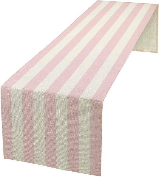 Pink Striped Table Runner, Modern Farmhouse Pink White Striped Table Runner for Party Dining Room Home Kitchen Cafe 13x36in