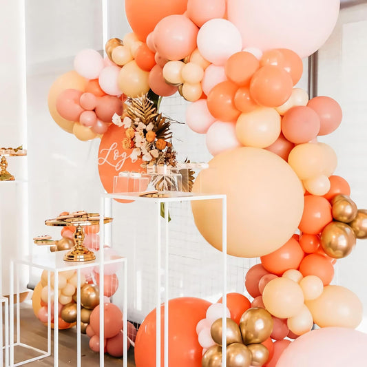 Dusty Pink and Orange Balloons, 131 pcs Matte Balloons, Pack of Cream Peach Balloon, Blush Balloons, Macaron Pink Balloons, Orange Balloons and Chrome Gold Balloons for Girls Birthday