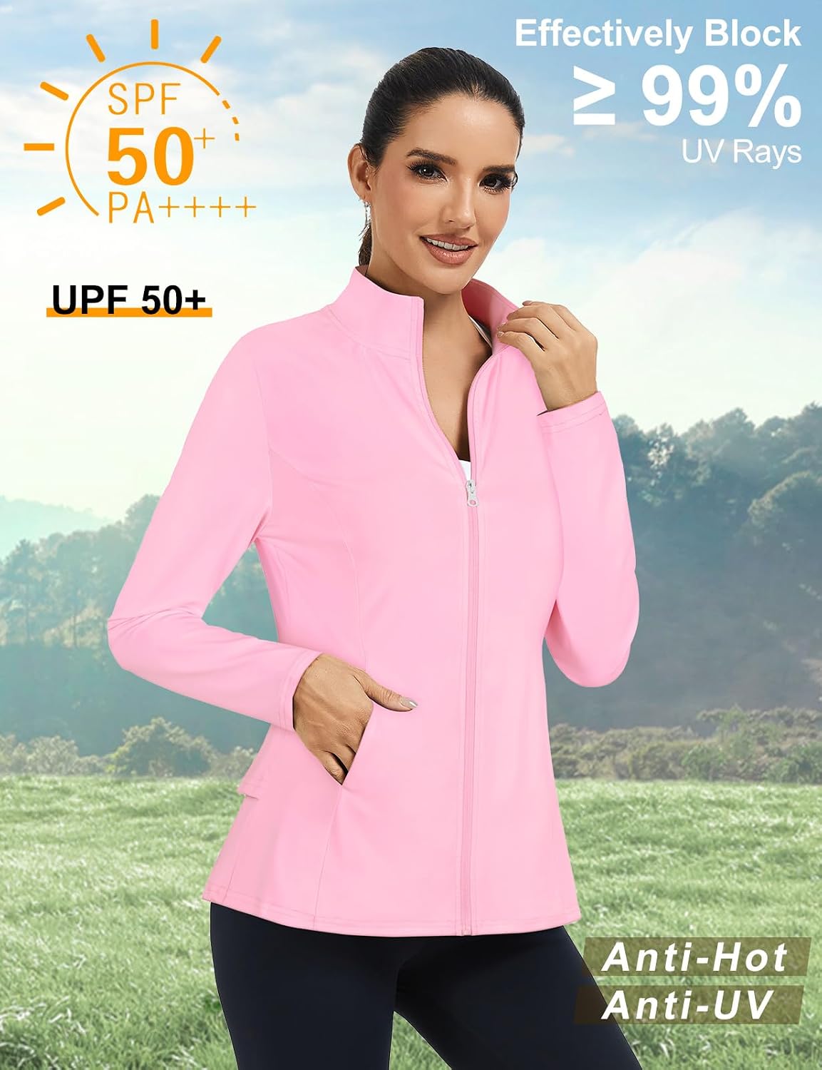LURANEE Women's Golf Athletic Jackets with Pleated Tennis Skirt Hem Lightweight Full Zip Long Sleeve Shirts with Pockets