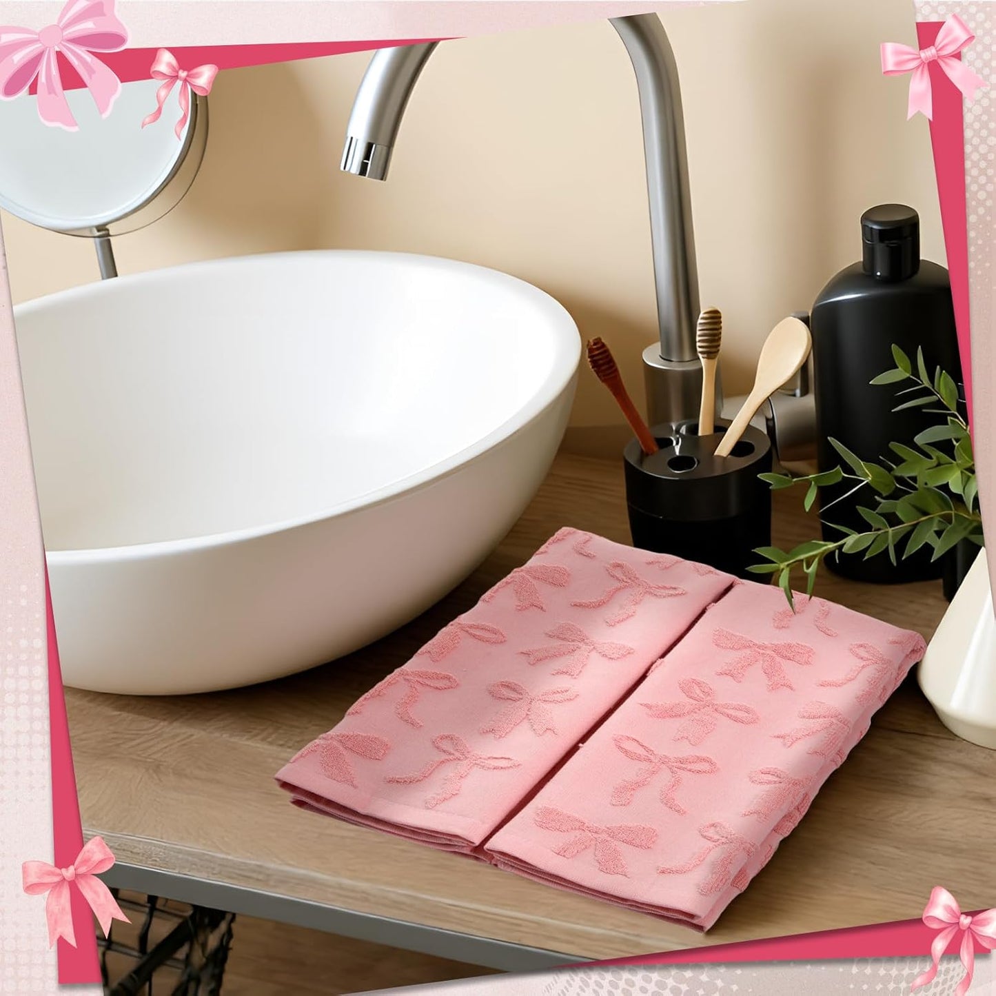 Gilprop 3 Pcs Pink Hand Towels for Bathroom Coquette Bow Towels Pink Bath Decor Cotton Absorbent Decorative Jacquard Kitchen Towel Preppy Bathroom Decor Bridal Shower Wedding Gift