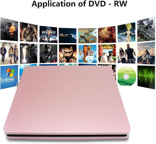 Type-C Super External Drive,USB Portable External DVD/CD Drive Burner/Reader/Rewriter for The Latest Laptops and Desktops and All-in-one Computers with USB-C Ports (Pink)