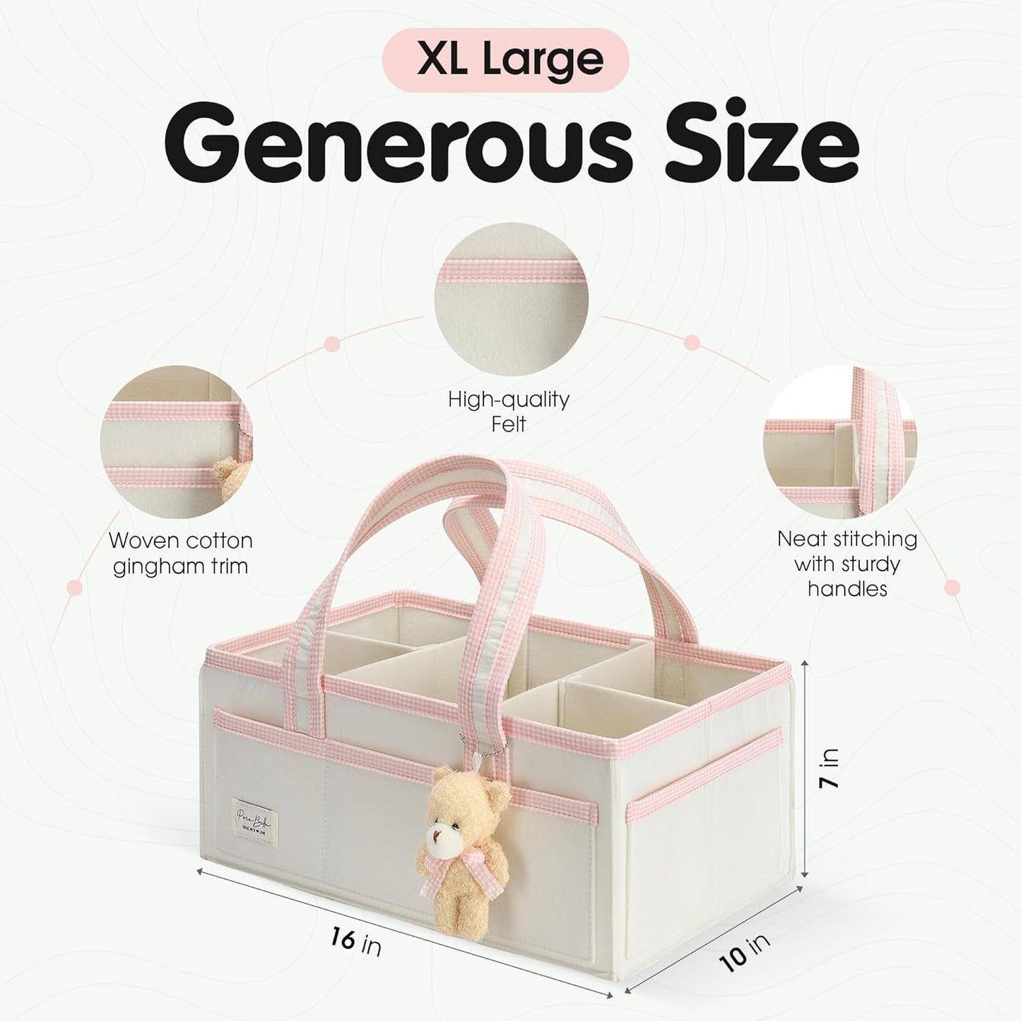 PeraBella Baby Diaper Caddy Organizer, XL Baby Basket Shower Gift Caddy, Portable Felt Changing Table Basket, Nursery Storage Bin, Newborn Boy and Girl Essentials for Registry, Car Diaper Organizer