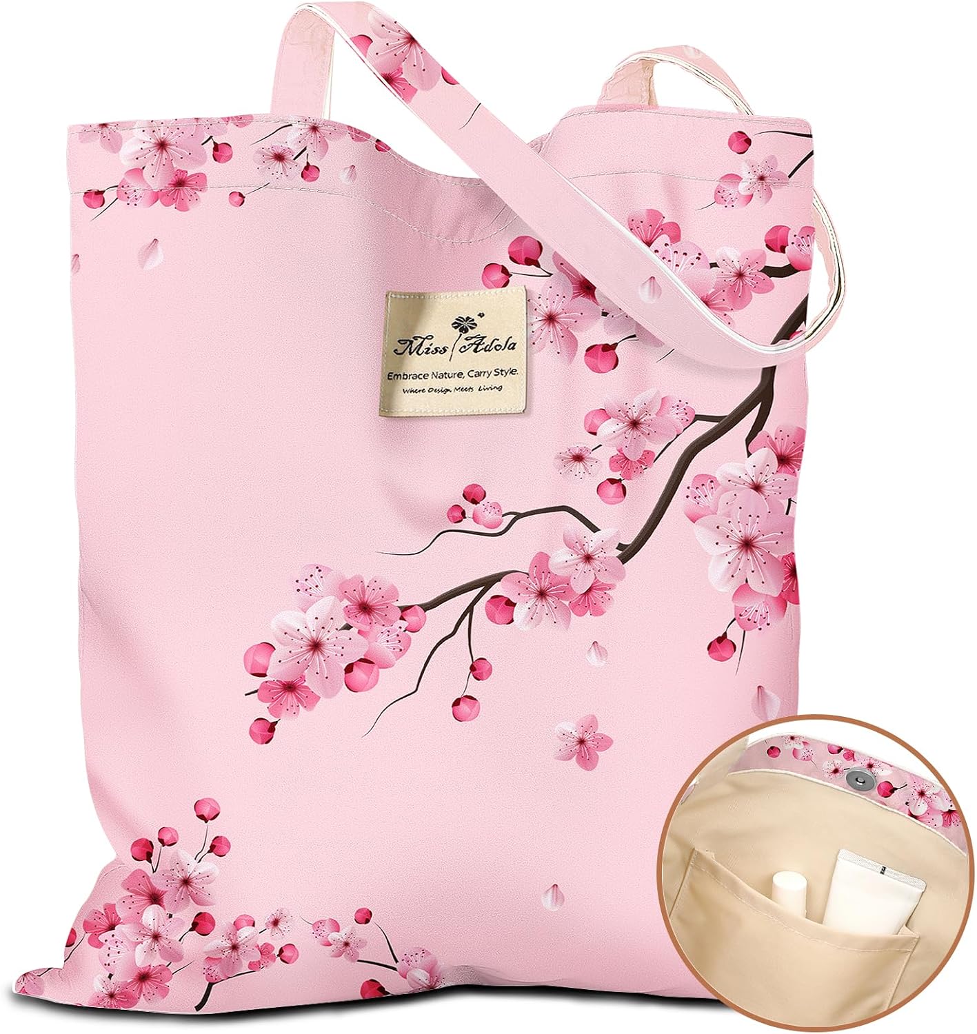Miss Adola Cloth Tote Bag for Women - Reusable Tote with Pocket & Buckle Cute Retro Design Ladies Cotton Printed Shoulder Bag
