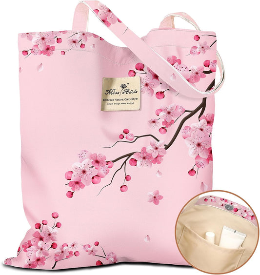 Miss Adola Cloth Tote Bag for Women - Reusable Tote with Pocket & Buckle Cute Retro Design Ladies Cotton Printed Shoulder Bag